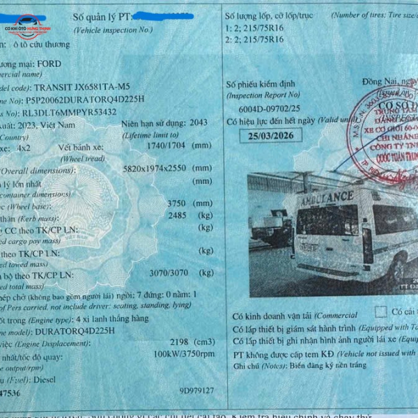 Đo vẽ, nghiệm thu và đăng kiểm ra đăng kiểm xe cứu thương và giấy cải tạo