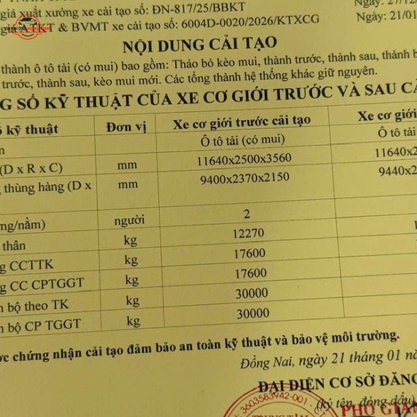 Nghiệm thu và đăng kiểm ra đăng kiểm mới và giấy cải tạo